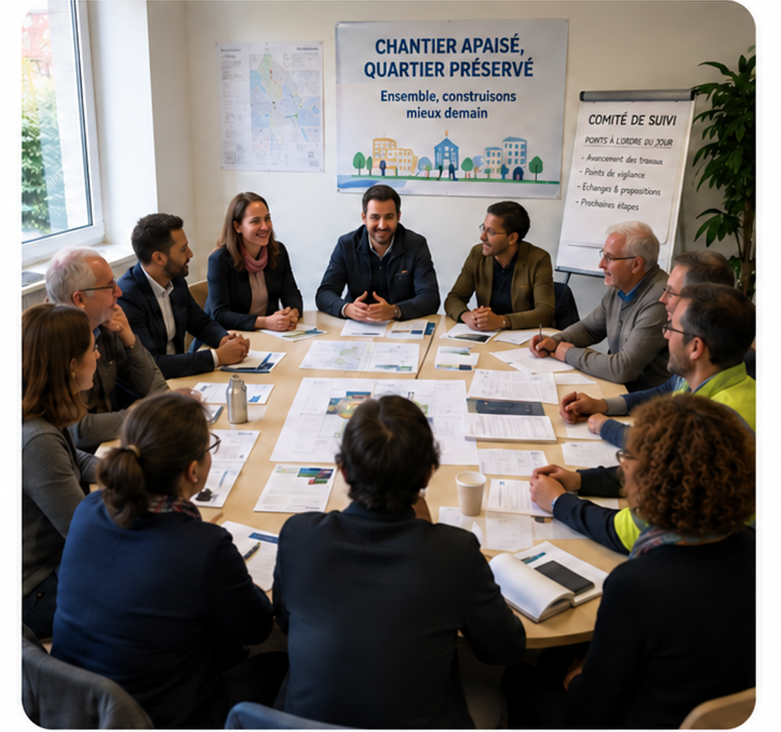 Des représentants du projet et des acteurs locaux échangent autour d’une table.